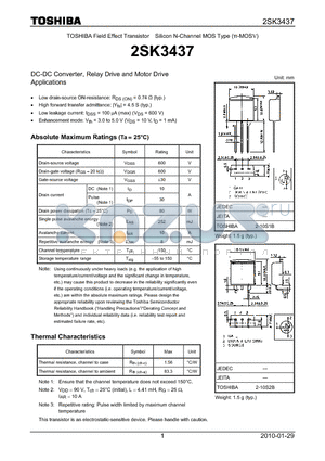 2SK3437 datasheet - DC-DC Converter, Relay Drive and Motor Drive Applications