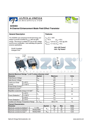 AOD464 datasheet - N-Channel Enhancement Mode Field Effect Transistor