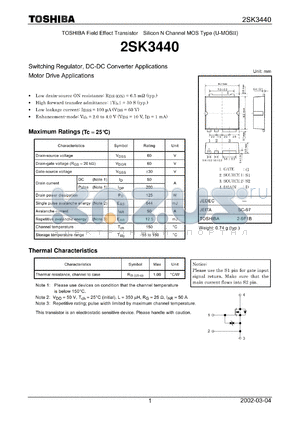 2SK3440 datasheet - Switching Regulator, DC-DC Converter Applications Motor Drive Applications