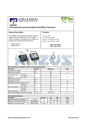 AOD460 datasheet - N-Channel Enhancement Mode Field Effect Transistor