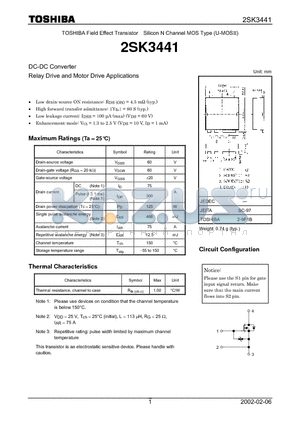 2SK3441 datasheet - TOSHIBA Field Effect Transistor Silicon N Channel MOS Type (U-MOSII)