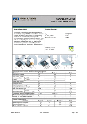 AOD468 datasheet - 300V,11.5A N-Channel MOSFET