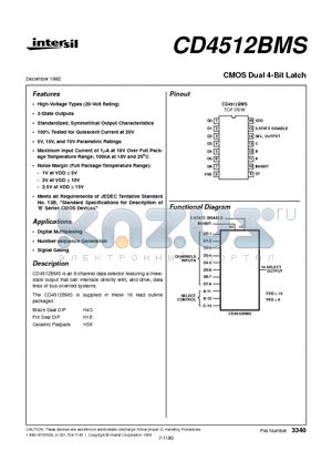 CD4512BMS datasheet - CMOS Dual 4-Bit Latch