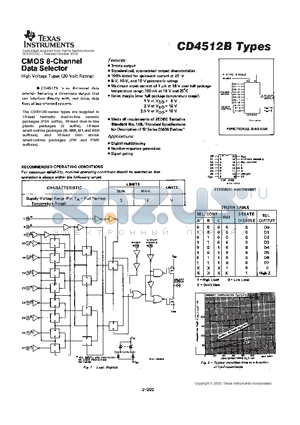 CD4512BM96G4 datasheet - CMOS 8-Channel Data Selector