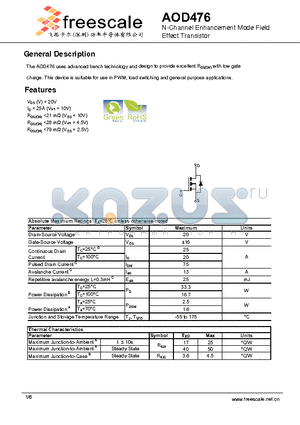 AOD476 datasheet - N-Channel Enhancement Mode Field Effect Transistor