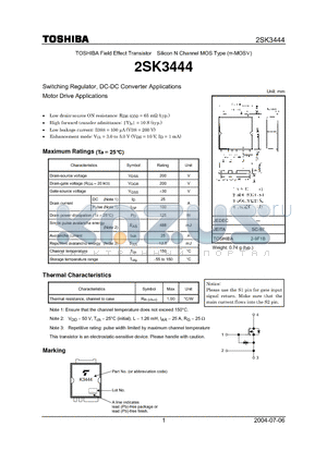 2SK3444 datasheet - Switching Regulator, DC-DC Converter Applications Motor Drive Applications