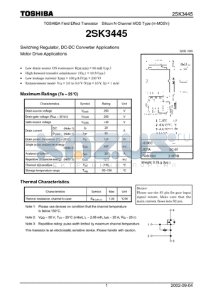 2SK3445 datasheet - Switching Regulator, DC-DC Converter Applications Motor Drive Applications