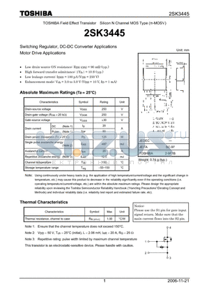 2SK3445 datasheet - Silicon N Channel MOS Type Switching Regulator, DC-DC Converter Applications
