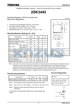 2SK3443 datasheet - Switching Regulator, DC-DC Converter and