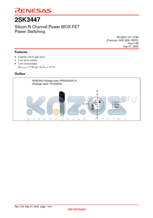 2SK3447TZ-E datasheet - Silicon N Channel Power MOS FET Power Switching