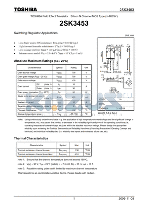 2SK3453 datasheet - Silicon N Channel MOS Type Switching Regulator Applications