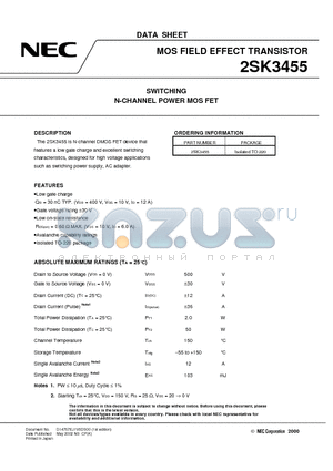 2SK3455 datasheet - SWITCHING N-CHANNEL POWER MOSFET