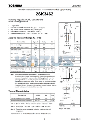 2SK3462 datasheet - Switching Regulator, DC/DC Converter and Motor Drive Applications