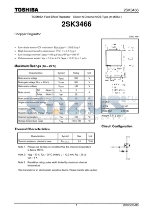 2SK3466 datasheet - Chopper Regulator