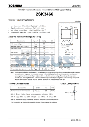 2SK3466 datasheet - Silicon N Channel MOS Type Chopper Regulator Applications