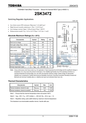 2SK3472 datasheet - Silicon N-Channel MOS Type Switching Regulator Applications