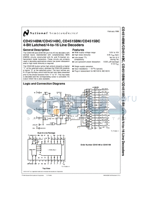 CD4515BC datasheet - 4-Bit Latched/4-to-16 Line Decoders