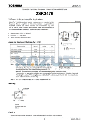 2SK3476_07 datasheet - Silicon N Channel MOS Type VHF- and UHF-band Amplifier Applications