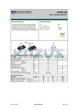 AOH3106 datasheet - 100V N-Channel MOSFET