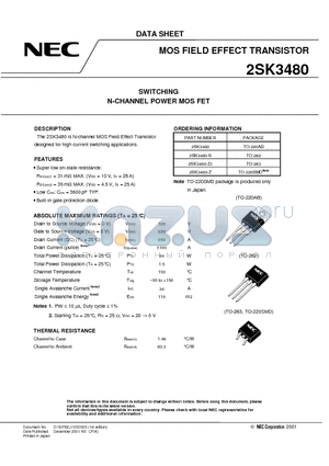 2SK3480 datasheet - SWITCHING N-CHANNEL POWER MOSFET