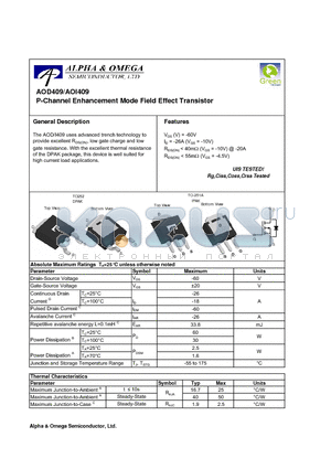 AOI409 datasheet - P-Channel Enhancement Mode Field Effect Transistor