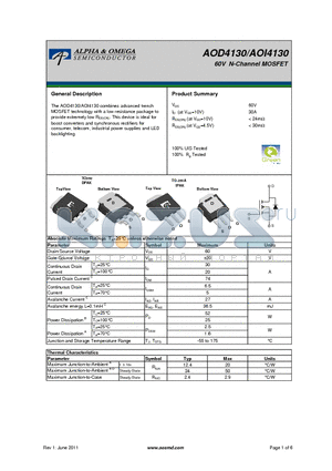 AOI4130 datasheet - 60V N-Channel MOSFET