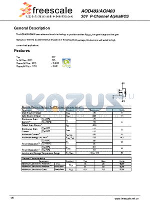 AOI403 datasheet - 30V P-Channel AlphaMOS