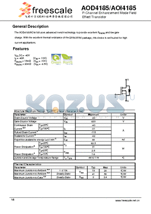 AOI4185 datasheet - P-Channel Enhancement Mode Field