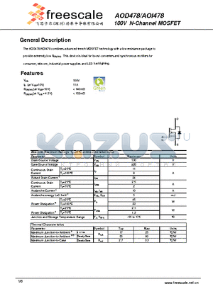 AOI478 datasheet - 100V N-Channel MOSFET