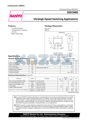 2SK3495 datasheet - Ultrahigh-Speed Switching Applications
