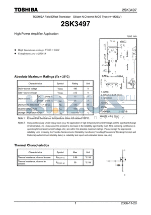 2SK3497 datasheet - Silicon N Channel MOS Type High Power Amplifier Application