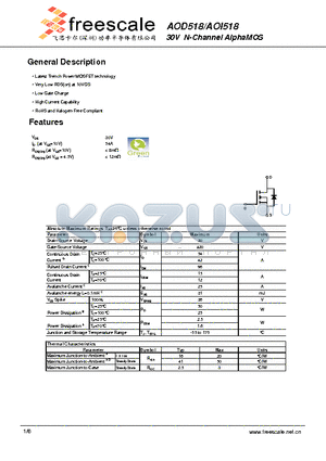 AOI518 datasheet - 30V N-Channel AlphaMOS