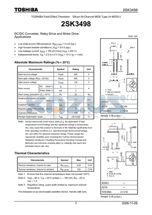 2SK3498_06 datasheet - Silicon N-Channel MOS Type DC/DC Converter, Relay Drive and Motor Drive Applications