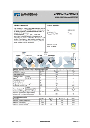 AOI8N25 datasheet - 250V,8A N-Channel MOSFET