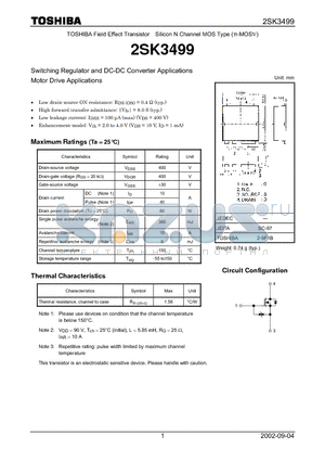 2SK3499 datasheet - Switching Regulator and DC-DC Converter Applications Motor Drive Applications