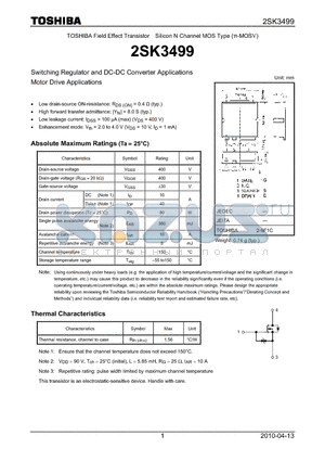 2SK3499 datasheet - Switching Regulator and DC-DC Converter Applications