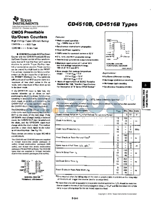 CD4516BF datasheet - CMOS PRESETTABLE UP/DOWN COUNTERS