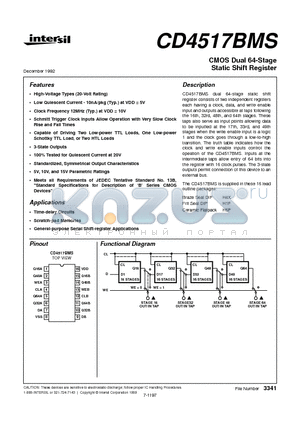 CD4517 datasheet - CMOS Dual 64-Stage Static Shift Register