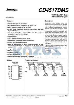 CD4517BMS datasheet - CMOS Dual 64-Stage Static Shift Register