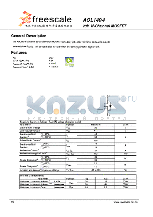 AOL1404 datasheet - 20V N-Channel MOSFET