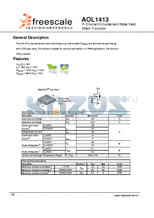 AOL1413 datasheet - P-Channel Enhancement Mode Field