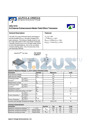 AOL1414 datasheet - N-Channel Enhancement Mode Field Effect Transistor