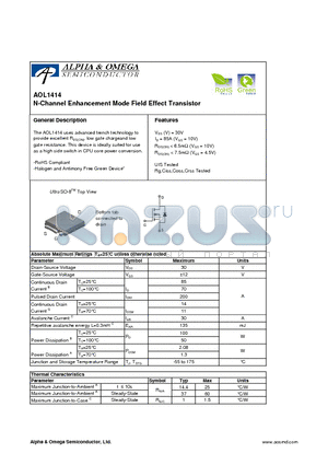 AOL1414_10 datasheet - N-Channel Enhancement Mode Field Effect Transistor