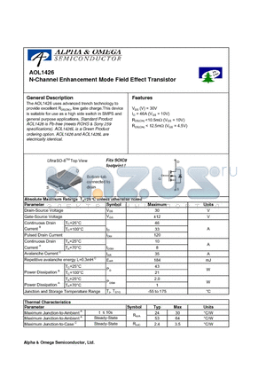 AOL1426 datasheet - N-Channel Enhancement Mode Field Effect Transistor