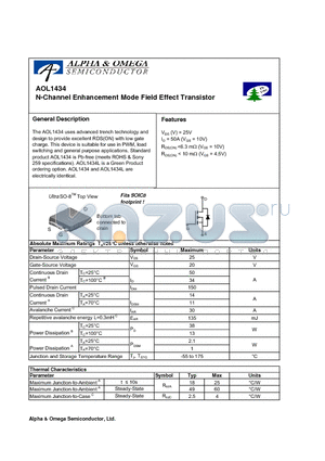 AOL1434 datasheet - N-Channel Enhancement Mode Field Effect Transistor