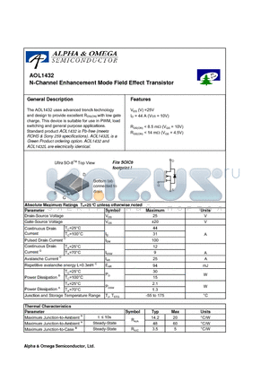 AOL1432L datasheet - N-Channel Enhancement Mode Field Effect Transistor