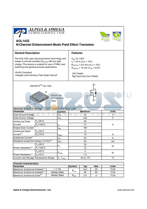 AOL1432_08 datasheet - N-Channel Enhancement Mode Field Effect Transistor