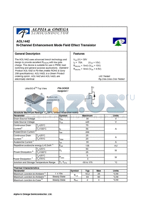 AOL1442 datasheet - N-Channel Enhancement Mode Field Effect Transistor