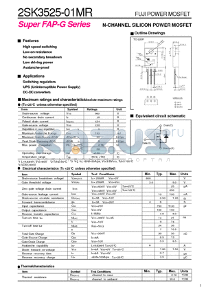 2SK3525-01MR datasheet - N CHANNEL SILICON POWER MOSFET