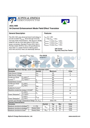 AOL1440L datasheet - N-Channel Enhancement Mode Field Effect Transistor